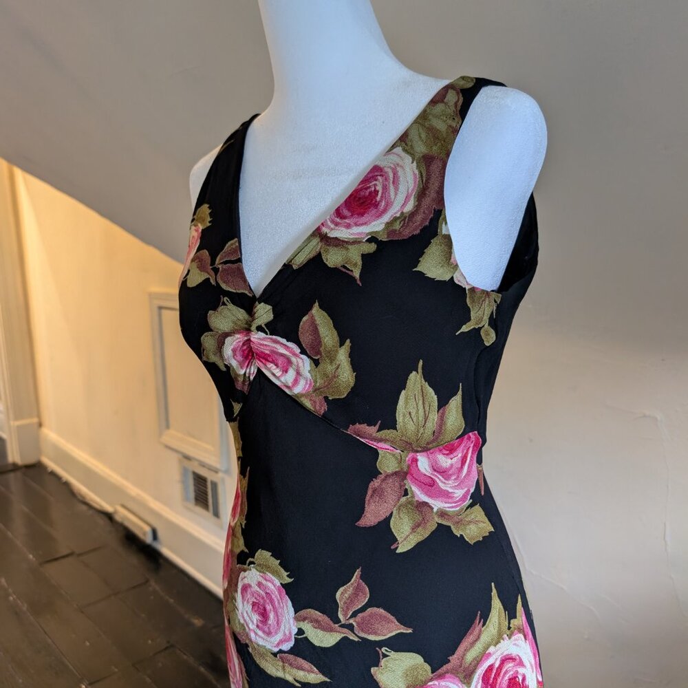 vintage dress barn 90s y2k faery floral rose midi dress in black (medium) - Picture 5 of 7